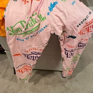 Von Dutch pink all over print oversized joggers